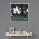 Mystical White Lotus Flower Vastu Digital Printed Square Canvas Wall Painting
