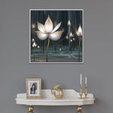 Mystical White Lotus Flower Vastu Digital Printed Square Canvas Wall Painting