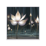 Mystical White Lotus Flower Vastu Digital Printed Square Canvas Wall Painting
