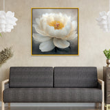 Luxurious Canvas Painting of 3d White Flower with Yellow Petals
