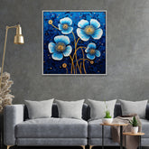 Luxurious Blue and Gold Square Floral Canvas Wall Painting