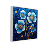 Luxurious Blue and Gold Square Floral Canvas Wall Painting