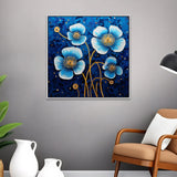 Luxurious Blue and Gold Square Floral Canvas Wall Painting