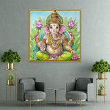 Vibrant Lord Ganesha Square Canvas Wall Painting