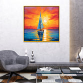 Abstract Sunset Sailing Boat Canvas Painting for Wall Decoration