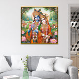 Divine Radha Krishna Religious Square Canvas Wall Painting