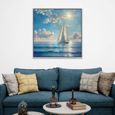 Blue Ocean Sailboat on the Water with Sunny Sky Canvas Wall Painting