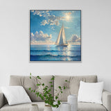 Blue Ocean Sailboat on the Water with Sunny Sky Canvas Wall Painting