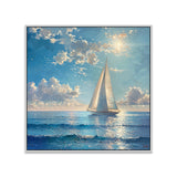 Blue Ocean Sailboat on the Water with Sunny Sky Canvas Wall Painting