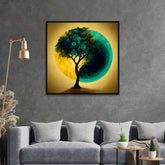 Yin Yang Teal and Gold Abstract Nature Tree Modern Canvas Wall Painting