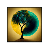 Yin Yang Teal and Gold Abstract Nature Tree Modern Canvas Wall Painting