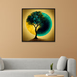 Yin Yang Teal and Gold Abstract Nature Tree Modern Canvas Wall Painting