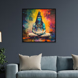 Lord Shiva Meditative Abstract Religious Canvas Wall Painting in Vibrant Colors
