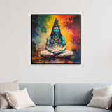 Lord Shiva Meditative Abstract Religious Canvas Wall Painting in Vibrant Colors