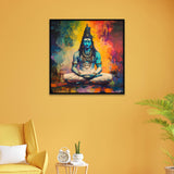 Lord Shiva Meditative Abstract Religious Canvas Wall Painting in Vibrant Colors