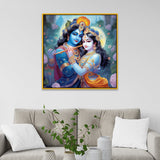 Radha Krishna Romantic Hindu Canvas Wall Painting in Divine Colors