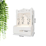 Swastika Kalash Symbol of Hindu Religious White Wooden Wall Temple for Home With Inbuilt focus Lights & Spacious Shelf