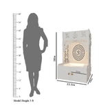 Designer Om Chakra Floor Temple with Spacious Wooden Shelf & Inbuilt Focus Light- White Finish