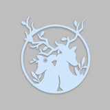 Loving Deer in Round Shaped Backlit Wooden Wall Decor with LED Night Light Walnut Finish