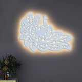 Beautiful Peacock Wings Designer Art Backlit Wooden Wall Decor with LED Night Light Walnut Finish