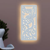 Beautiful Bird with Flower Backlit Wooden Wall Hanging with LED Night Light Walnut Finish