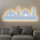 Famous Architectures Backlit Design Wooden Wall Hanging with LED Night Light Walnut Finish