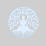 Meditating Lord Buddha Art Backlit Wooden Wall Hanging with LED Night Light Walnut Finish