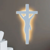 Jesus Crosses Backlit Wooden Wall Hanging with LED Night Light Walnut Finish