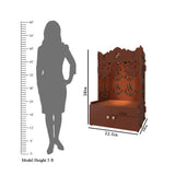 Floral Designer Pattern Floor Temple with Spacious Wooden Shelf & Inbuilt Focus Light- Brown Finish
