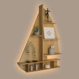 Ship Backlit Wood Wall Shelf / Book Shelf / Night Light, Oak Finish
