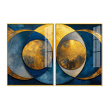 Golden Abstract Modern Circle Acrylic Floating Wall Painting Set of 2