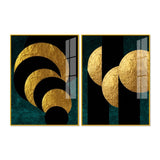 Golden Geometric Circles Shapes Art Acrylic Floating Wall Painting Set of 2