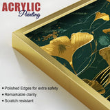 Golden Ginkgo Biloba Leaves Drawn Acrylic Floating Wall Painting Set of 2