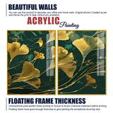 Golden Ginkgo Biloba Leaves Drawn Acrylic Floating Wall Painting Set of 2