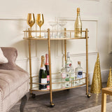 Golden Glamour Oval Drinks Trolley With Mirrored Elegance