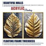 Golden Leaf Textured Impasto Layers Acrylic Floating Wall Painting Set of 2