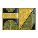 Golden Leaves and Line Art Acrylic Floating Wall Painting Set of 2