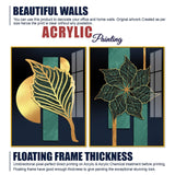 Golden Line Leaves Acrylic Floating Wall Painting Set of 2