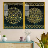 Golden Mandala Pattern Acrylic Floating Wall Painting Set of 2