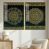 Golden Mandala Pattern Acrylic Floating Wall Painting Set of 2