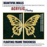 Golden Sparkling Butterfly Acrylic Floating Wall Painting Set of 2