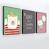 Baby Bear & Owl Kids Room Wall Frame Set of 3