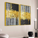 Luxurious Golden Textured Pattern Shapes Acrylic Floating Wall Painting Set of 2