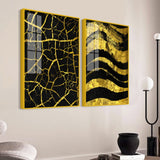Luxury Black and Gold Marble Texture Acrylic Floating Wall Painting Set of 2