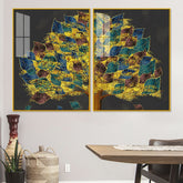 Luxury Golden Shiny Tufted Leaves Tree Acrylic Floating Wall Painting Set of 2