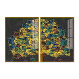 Luxury Golden Shiny Tufted Leaves Tree Acrylic Floating Wall Painting Set of 2