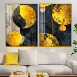 Modern Luxurious Golden Shapes Acrylic Floating Wall Painting Set of 2