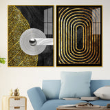 Modern Nordic Black and Golden Acrylic Floating Wall Painting Set of 2