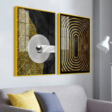 Modern Nordic Black and Golden Acrylic Floating Wall Painting Set of 2