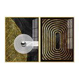 Modern Nordic Black and Golden Acrylic Floating Wall Painting Set of 2